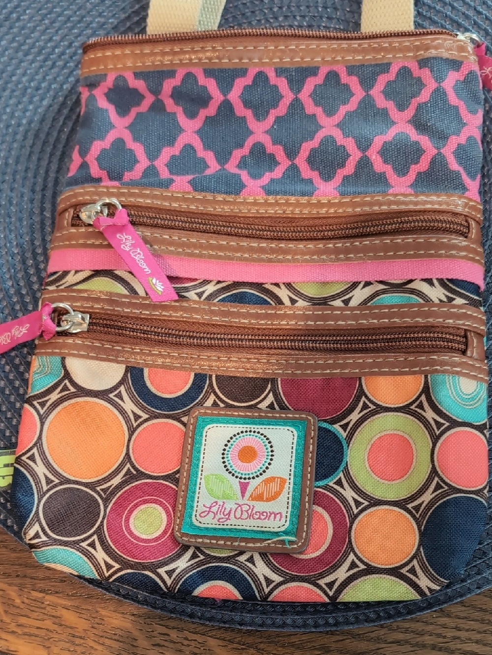 Lily Bloom Pink, Teal, Orange, Green Patterned Crossbody Bag 42" Strapj